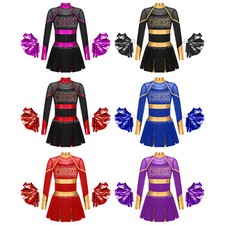 Kid Girl Costume Patchwork Outfits Long Sleeve Dress Skirt Dresses Glitter Mesh