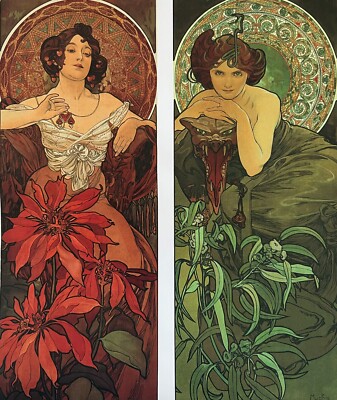 Alphonse Mucha Calendar Art Print "Ruby & Emerald" (10in x 12in) | eBay