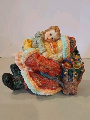 Vintage Mark Roberts SANTA With CHILD Sugar Coated Sculpture 7''