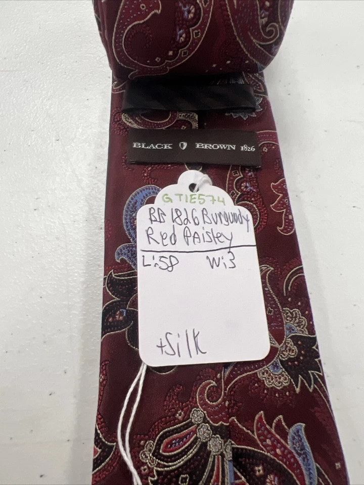 Black Brown 1826 Men's Burgundy Red Paisley Silk Neck Tie $108 - Image 4 of 4