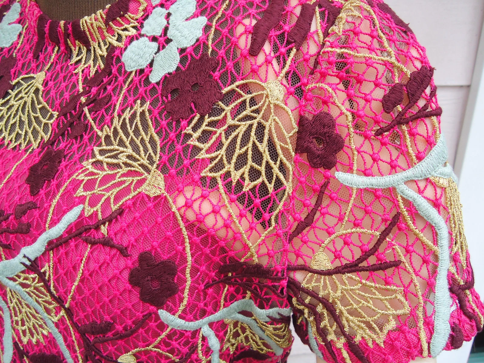 NUOVO Abito Valentino $4980 6 Loto Guipure Pizzo Fuschia Oro Multi Floreale