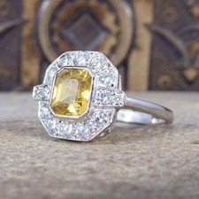 Cushion Cut Yellow Clear Citrine Halo Style Women's Cluster Handmade Ring
