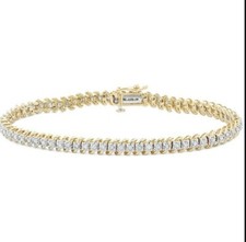 1.20CT Coupe Ronde Moissanite S- Lien Tennis Bracelet 14K or Jaune Plaqué 17.8cm