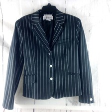 Rena Rowan Stretch Womens Size 12 Black Striped 2 Btn Lined Suit Blazer Jacket