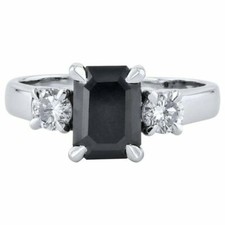 2.6ct Simulated Black Simulated Diamond Ring Trilogy 14k White Gold Plated