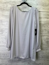 Lulus Dress L Gray Long Sleeve Short Mini Shift Lined