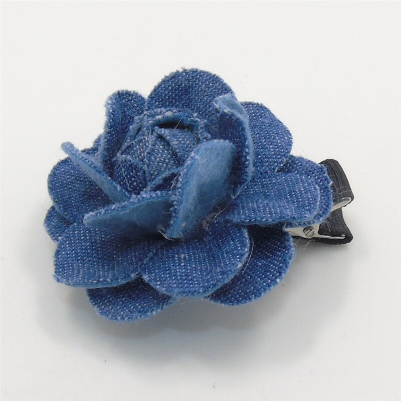Sweet Girls Ponytail Hair Clip Rose Shape WashedDenim Headband Ladies