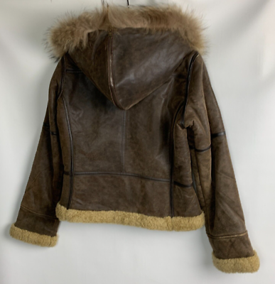 a.n.a. Jacket Brown Leather Faux Fur Trim Hood Zip Pockets a.n.a. Jacket Brown Leather Faux Fur Trim Hood Zip Pockets