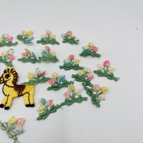 Vintage Konvolut bestickte Applikationen Blumen rosa Elefant blau Hase Pferd - Bild 4 von 4