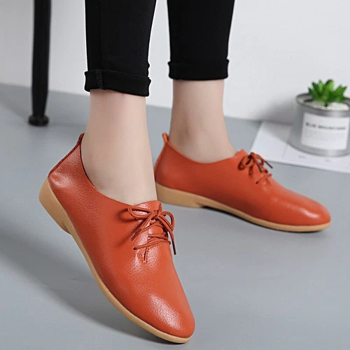 Women Oxford Shoes Leather Ballet Flats Lace Up Soft Casual Comfortable Ladies - Bild 10 von 42