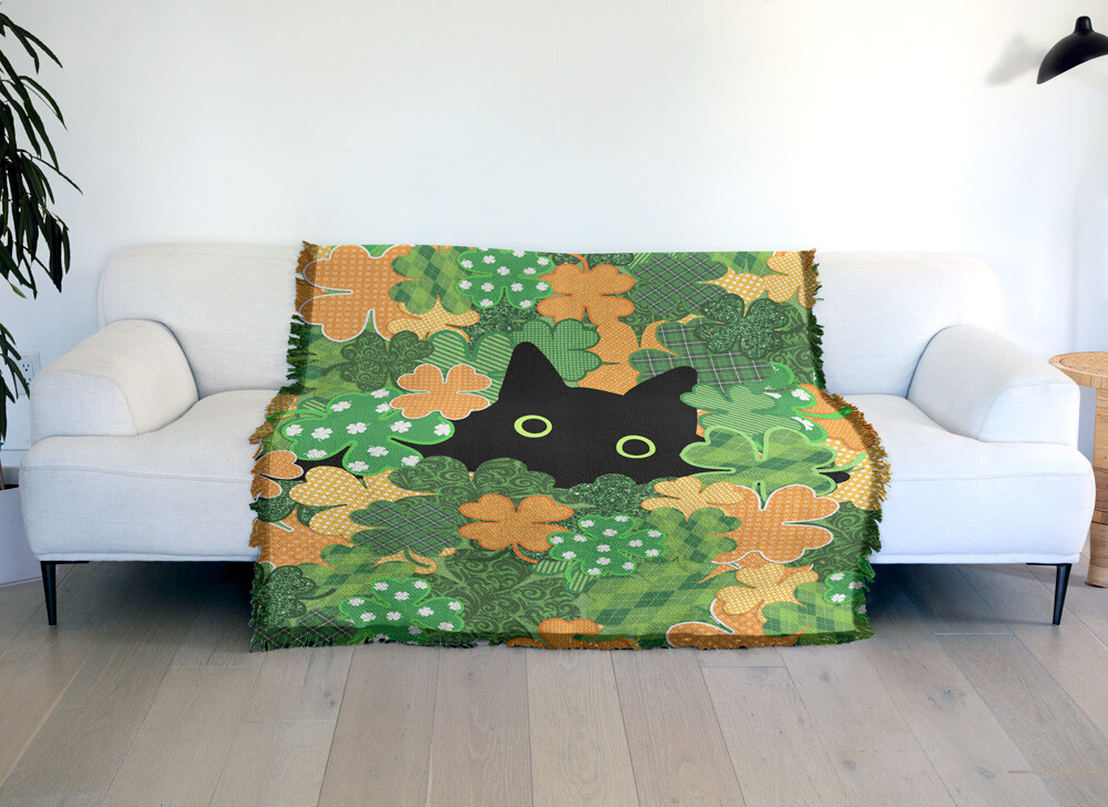 St. Patricks Day Throw Blanket 50"x60" Black Cat Soft Woven Warm Stain Resistant
