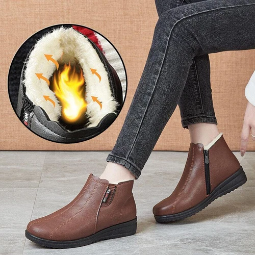Womens Winter Comfort Warm Flat Round Toe Side Zip Solid Casual Color Boots Walk - Bild 6 von 18