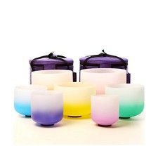 Leize Chakra Tuned 432hz Set of 7 Gradient Color Quartz Crystal Singing Bowls...