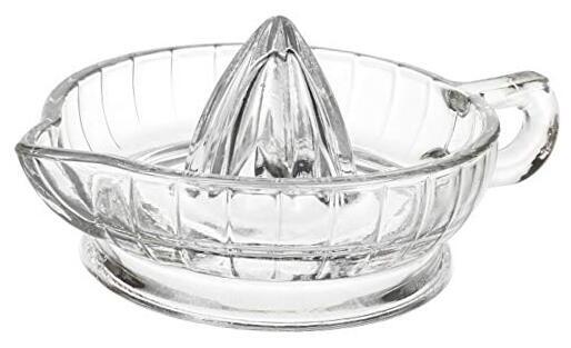 HIC Citrus Juicer Reamer with Handle and Pour Spout, Heavyweight Glass Clear