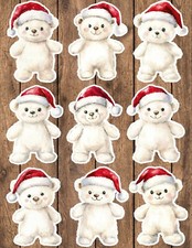 Christmas White Bear Die Cut Vinyl Stickers Set Scrapbooking Laptop Waterbottle