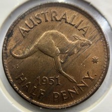 1951 P Half Penny Coin - Uncirculated Red - George VI Predecimal Australian