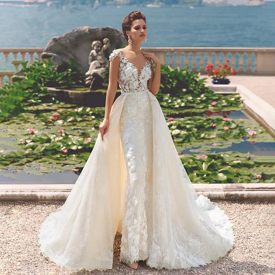 wedding dress with removable train