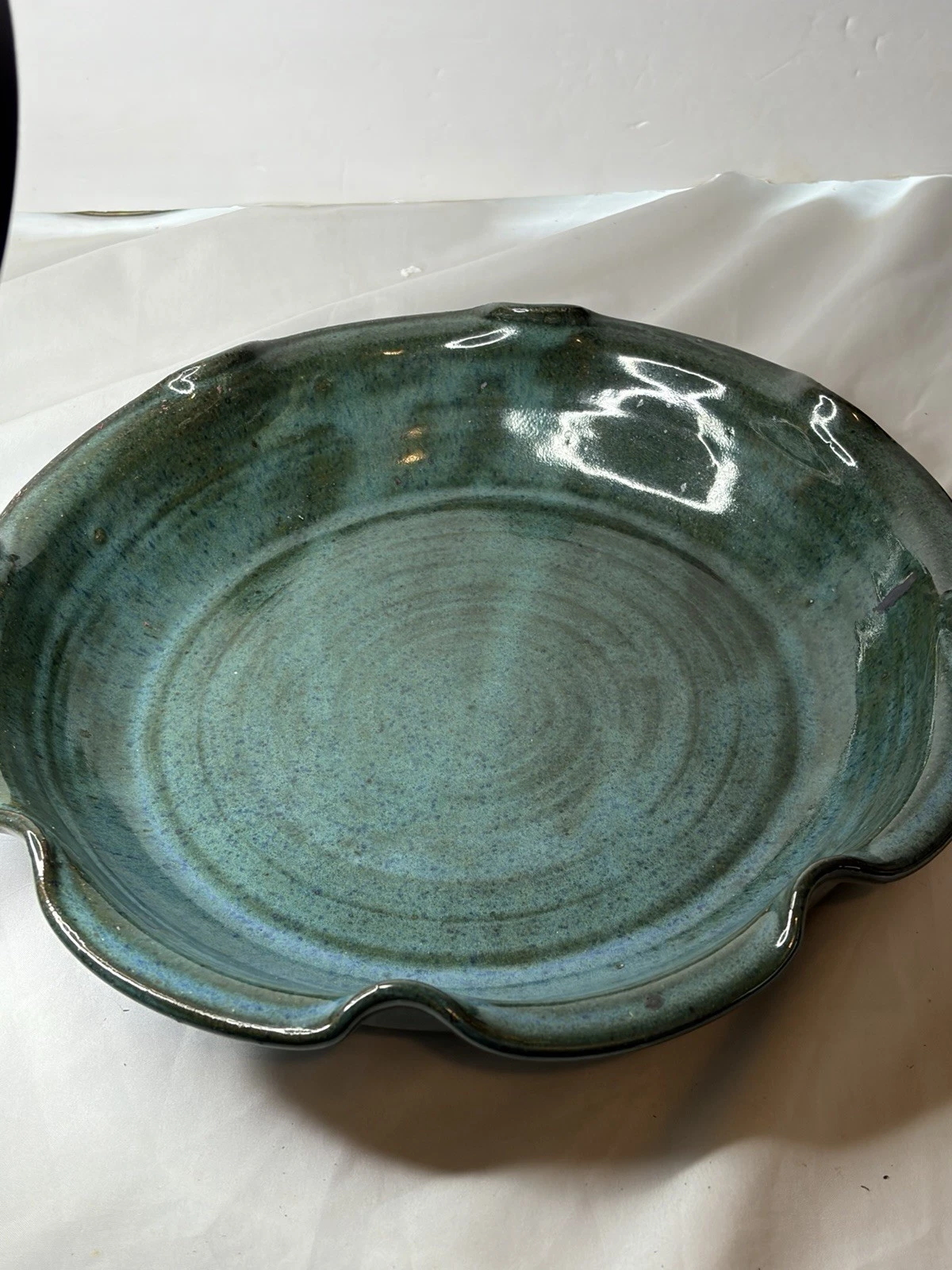 Pottery Oven Proof Drip Glaze 11” Pie Plate Dish Round 2002 blue stoneware