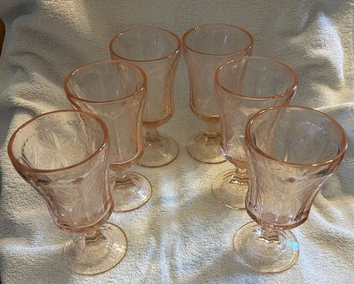 Vintage Pink Indiana Glass Recollection Stem Footed Water Goblet Set of 6