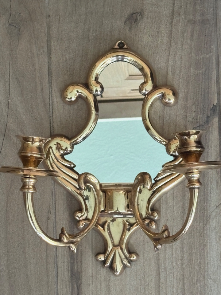 Antique Double Arm Cast Brass Candle Sconces- a Pair
