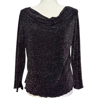 Vtg Connected Apparel Black Sparkle Cowl Neck Top Whimsigoth Y2K Fairy Womens L