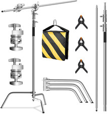 C Stand with Boom Arm, Heavy Duty Photography Light Stand, 6.8Ft/210Cm Stainless
