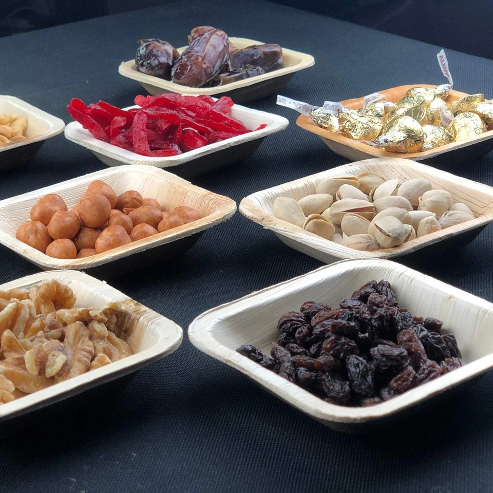 Raj одноразовые пальмовые листья оптом чаши (200 штук, 4-дюймовые квадратные чаши) прочная чаша... - Изображение 4 из 4