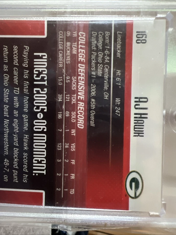 2006 Topps Finest- Rookie Signatures A.J. Hawk RC Auto 22/199 - Image 4 of 4