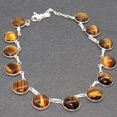 925 Silver Plated Tiger Eye Necklace 18'' Women Gifts Limited Stock Deal GW