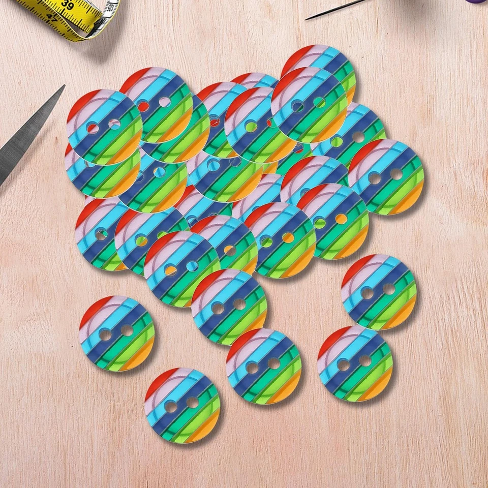 100 Pieces 12mm Resin Buttons Colorful Stripe 2 Holes for Sewing Accessories - Image 3 of 4
