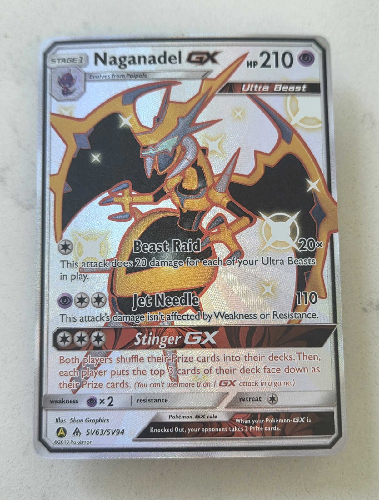 Pokémon Naganadel GX Shiny Holo Rare Full Art SV63/SV94 Hidden Fates 2019