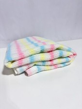 Vintage Pastel Stripe Acrylic Baby Blanket Nylon Trim USA made Security Blanket