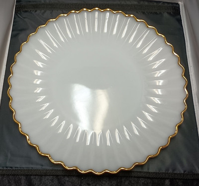 Antique 14 1/2'' White Glass Platter Gold Edge Anchor Hocking