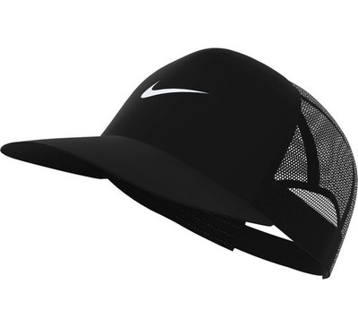 Nike Black Rise Trucker Cap Size M/L Embroidered Swoosh Snapback II1314-010