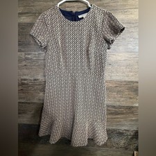 LOFT Navy and Tan Geometric Mini Dress