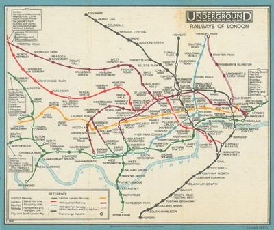 LONDON UNDERGROUND Röhrenkarte Plan Diagramm. STINGEMORE. Juni 1927 alt