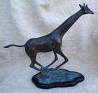 RUNNING GIRAFFE BRONZE SCULPTURE 13 1/2" TALL ON WOOD BASE FINE QUALITY — photo 1
