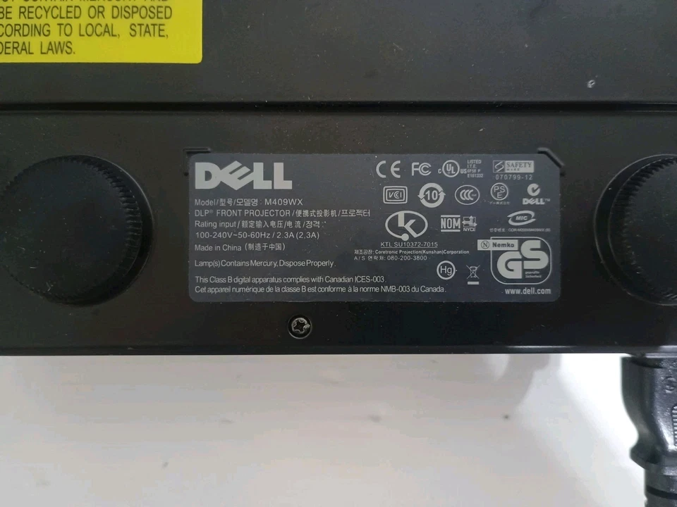 DELL M409wx DLP Front Projector With Power cord, lamp 150 Hours - Image 3 of 4