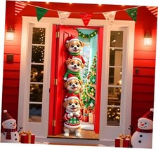Christmas Door Cover Decorations, Fabric Dog Cute Xmas Front Door Green and Red