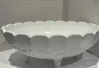 Milk Glass Fruit Bowl Adorned With Beautiful Grape Fruit Design On The Bottom