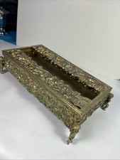 Vtg Hollywood Regency Gold Repousse Tissue Filigree Holder Ornate Cherub Legs