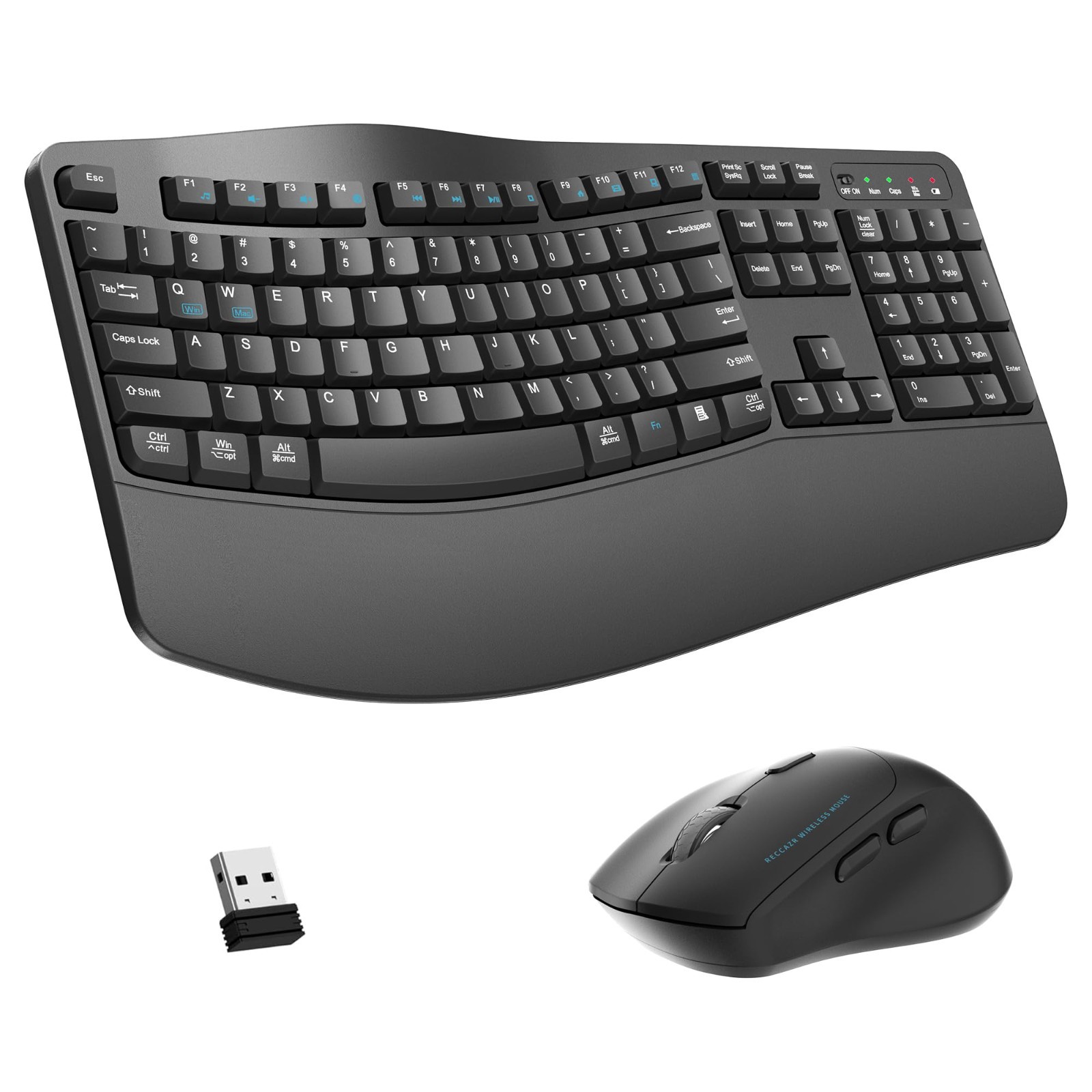 Wireless Keyboard and Mouse Combo,2.4G Full Size Wave Keys