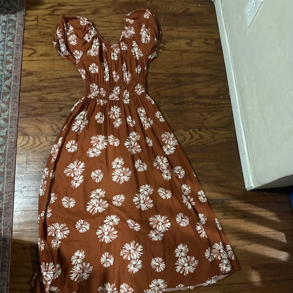 Vestido midi Madewell Sophia floral mezcla de lino talla XS, mangas abullonadas, NUEVO NUEVO SIN ETIQUETAS Foto 3 de 3