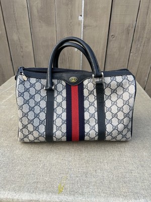 GUCCI Accessory Collection Navy Blue Canvas Supreme Satchel Sherry Line Purse