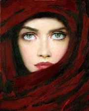 MQ-OP0696 100% handmade painted Red Scarf girl lady oil painting art on canvas