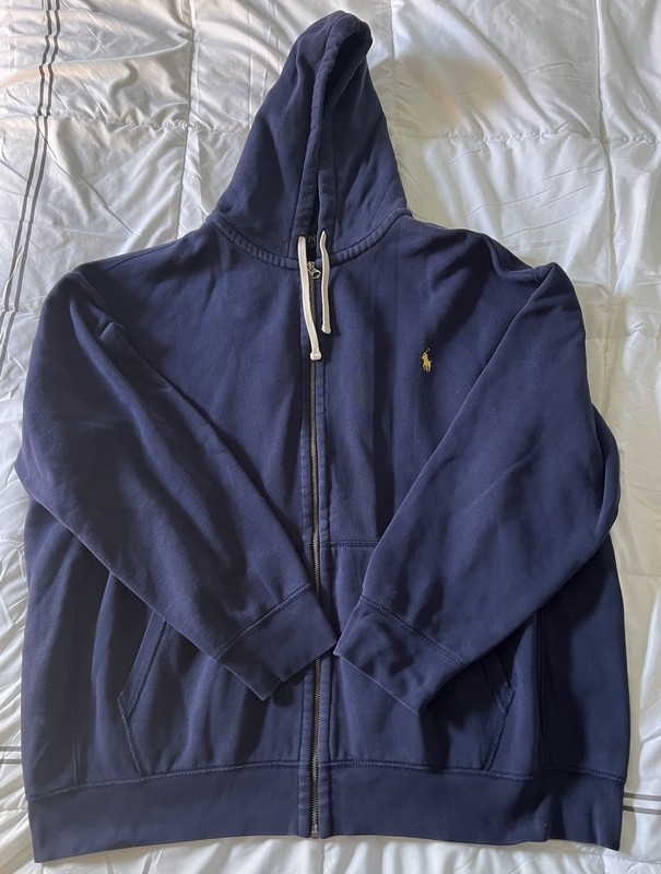 Men’s Size 4X B Blue Ralph Lauren Double Knit Full Zip Hoodie Hooded Sweatshirt