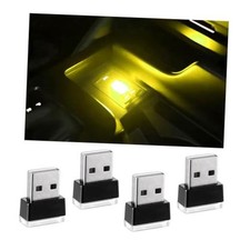 4 PCS USB LED Car Interior Atmosphere Lamp, Portable Plug-in 5V USB Car Yellow