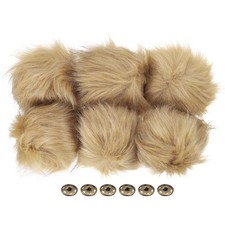 6Pcs Fluffy Soft Faux Fur Pom Poms for Hats with Snap Button, Khaki