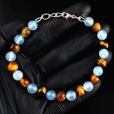 Erstaunlichstes 94,00 kt Tigerauge & Chalzedon funkelndes Perlenarmband RK 23E776