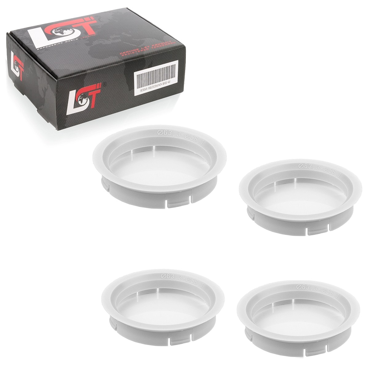 4x Centering Rings White for Alloy Wheels Hub Ø 63.3 mm - Ø 56.1 mm for Seat